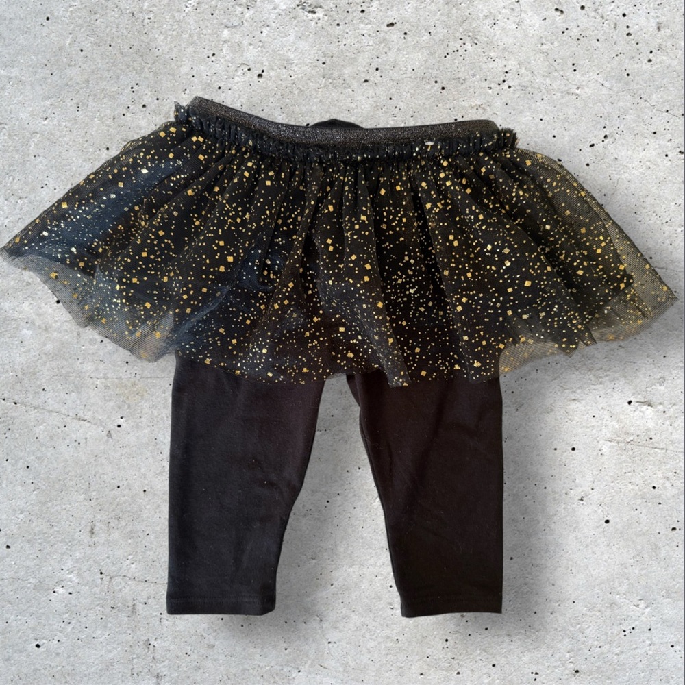 Garanimals 3-6m Black Leggings with Attached Gold Fleck Tutu Full Skirt Dance